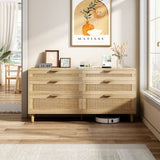 59" Rattan Dresser with Drawers, 6 Drawer Dresser for Bedroom, Clothes Storage Cabinet for Bedroom, W757P209511