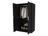 Wardrobe Berlin, Two Doors, Hanging Rod, Two Shelves, Shoe Rack, Bedroom, Wengue B128P343764
