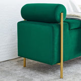 Elegant Upholstered Velvet Storage Bench with Cylindrical Arms and Iron Legs for Hallway Living Room W487128012
