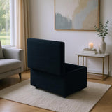 Black Corduroy Upholstered Storage Ottoman Black Round Rubber Feet 634343cm, Hidden Storage 12672084
