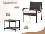 3-Piece Patio PE Wicker Bistro Set, Tempered Glass 2-Tier Side Table Outdoor Chair Set-Beige 88295874