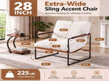 28 Inch Extra Wide Sling Accent Chair, Fully Disassembled, Rubber Wood Armrest, Metal Iron Frame, 49087903