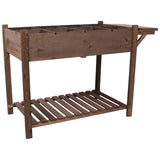 8 Pockets Horticulture Raised Garden Bed Elevated Wood Planter Box Stand with Foldable Side Table 70801971
