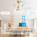 48 Inch Modern Ceiling Fan With Lights 3 Wood Fan Blade Noiseless Reversible Motor Remote Control W934P147068