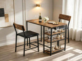 Bar Table and Stool Set 1 Table 2 Stools, Brown Wood Grain MDF Tabletop & Gold Metal Frame, Padded 81463431