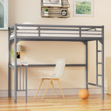 Twin Metal loft Bed with Desk, Ladder and Guardrails, bookdesk under bed, Silver W1676105930