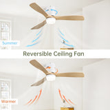 52 Inch Wooden Ceiling Fan With 18W Led Light 3 Solid Wood Blades Remote Control Reversible DC Motor W882P293457