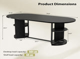 70.9" Oval Dining Table for 6 People, Fluted Panel Legs with 2 Side Open Storage Shelves, MDF 89425434