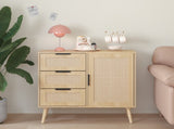 3 Drawer Dresser for Bedroom,Modern Rattan Wood Small Dresser Chest of Drawers Storage Cabinet 51837772