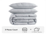 3-Piece Full/Queen Cotton Embroidered Quilt Set,Blue B035P408345