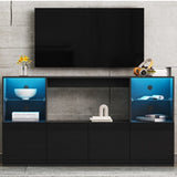 ON-TREND High Gloss TV Stand with LED Lights, Modern Sideboard with Large Storage Cabinet, Media N721P192849B