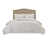 3 Piece Tufted Cotton Chenille Palm Comforter Set Off-White Full/Queen B03597112