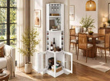 70" Corner Bar Cabinet with Glass Doors and Wooden Wine Glass Holder, Tall Corner Wine Cabinet N752P508255W