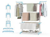 Blue 4-Tier Foldable Clothes Drying Rack with Wheels, Heavy Duty Metal Laundry Hanger Stand for 04800812