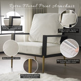 Modern Low Back White Upholstered Accent Armchair with Gold Metal Legs & Rubberwood Frame, Chic Wide N817P237961W