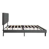 Queen Size Upholstered Platform Bed Frame with Modern Button Tufted Linen Fabric Headboard, No Box W311P195324