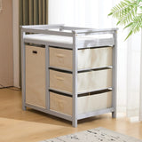 Wooden Frame Removable Top Gray Painted Pine Children's Cot with 3 Fabric Drawers 1 Fabric Bag 94766383