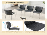 Dark Gray Oil Waxed Leather Dining Chairs with Electroplated Metal Legs, Adjustable Non-Slip Foot W3493P444883