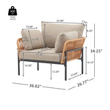 36" Beige and Light Wood-Tone Rope Iron Lounge Chair with Cushions, Perfect for Natural and Modern N767P237035N