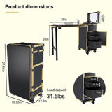 Portable Nail Art Table w/ LED Mirror, Bluetooth, Lockable Drawers, Telescopic Pole - Folding 98979959