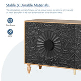 Black Carved Symmetrical Design Door And Wood Coloured Frame For TV Stand Table,Living Room W1445P164172