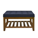 Upholstered Coffee Table Tufted Linen Large Square Ottoman with Beech Wood Shelf and Frame, W2353P183873