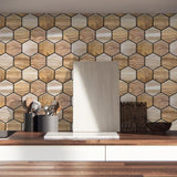 48 Pcs Hexagon Peel And Stick Backsplash Tile, Stick On Backsplash For Kitchen And Bathroom, Wood 45549744