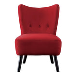 ZNTS Unique Style Red Velvet Covering Accent Chair Button-Tufted Back Brown Finish Wood Legs Modern Home B01143826