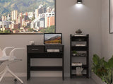 Home Office Set, Two Parts Set, One Drawer, Desktop, Keyboard Tray, Stand, Five Shelves, Black B097133193