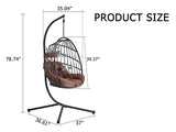 Indoor Outdoor Egg Swing Chair with Stand, Patio Grey Wicker Rattan Hanging Chair with Rope Back, W2920P281902