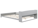 Full Pine Wood Bed with Bookcase Headboard ,LED Motion Sensor Light, Bed Guardrails,Grey W504P277598