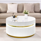 Tavita 39" Round White Coffee Table with Glass Top and LED Lights B061P253484