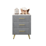 Upholstered Wooden Nightstand with 3 Drawers and Metal Legs&Handles, Bedside Table with Marbling N733P208520E