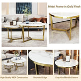 Modern Round Nesting Coffee Table Set 2-Piece White & Marbling Top Gold Base WF320651AAK