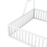 Full Size Floor Bed Frame with Safety Fence, Metal Floor Bed with Desk and Storage Shelves, W1580P240069