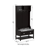 3-in-1 Hallway Hall Tree with 2 Storage Drawer and 4 Coat Rack, Wooden Entryway Shoe Rack Bench with W2557P195396