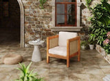Acacia Wood Outdoor Club Chair with Wicker Armrest and Beige Cushions,400 lbs Capacity N779P359686B