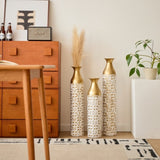 Mother's Day Gift Set - Gilded White 3D Relief Flower Metal Vase Set 24". 29". 32. 68 height W2796P277632