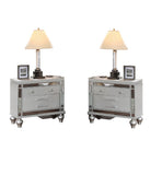 Classic Luxury Look Silver 1pc Nightstand Wooden Bedside Table Drawers w Mirror Glass Panel Bedroom B011P182674