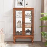 2 Doors Curio Cabinet with Tempered Glass Doors, Curio Cabinets with Mirrored Back Panel and W2275P177197
