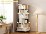 6 Tier Rotating Bookshelf, 360&deg Display Round Spinning Bookshelf with Wheels and Drawer, W3204P309485