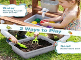 Kids Wooden Mud Kitchen Outdoor Play Set with Running Water Faucet, 15 Pcs Accessories Fir Wood 84711528