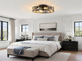 20 Inch Low Profile Caged Flush Mount Ceiling Fan with Light, Hollow Floral Metal Enclosed Fan, W3816P585946