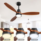 ZNTS 52 Inch Wooden Ceiling Fan With 3 Solid Wood Blades Remote Control Reversible DC Motor With Led W882P147232