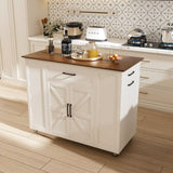 46" Kitchen Island on Wheels with Storage & Power Outlet - Movable Rustic Breakfast Bar Table, Wood W2700P300559