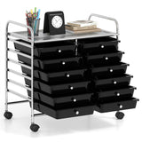 12-Drawer Rolling Storage Cart - 2-Row 10-Storey, Multicolor Drawers, 4 Wheels , -Black 46116279