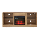 TV Stand Electric Fireplace Glass Shelves, 3D Fireplace TV Stand with LED Lights Wood with USB W1758P215083