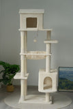 Beige Multi-Level Cat Tree with Unique Cat House, Hammock, Scratching Posts - Plush Cat Tower for W243P326764