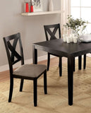 ZNTS Brushed Black Solid wood 5pc Dining Set Table And 4x Chairs Brown Fabric Cushions Seats X-Cross Back B011P214984