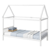 Twin House Bed with Headboard and Footboard, Twin Rubber Wood Bed with House Frame,White W504P225951